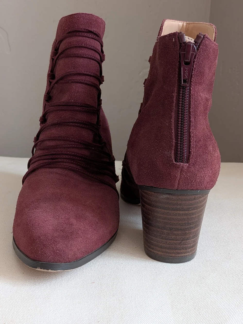 Sole Society Burgundy Cow Suede Lace-Wrap Ankle Boots Size 9